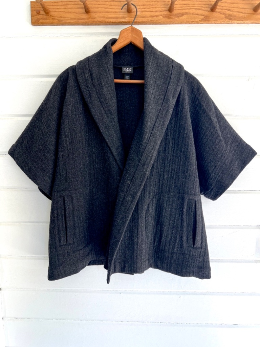 Vintage EILEEN FISHER Angora Wool Blend Short Sleeve Boxy Flared Jacket - PL